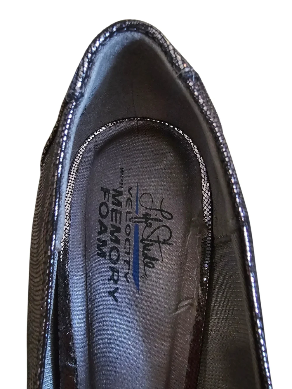Life Stride Metallic Pewter Peep-Toe Heels